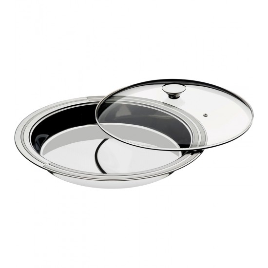 Prato 39cm Ciclo Fundo Aço Inox Tramontina Com Tampa De Vidro